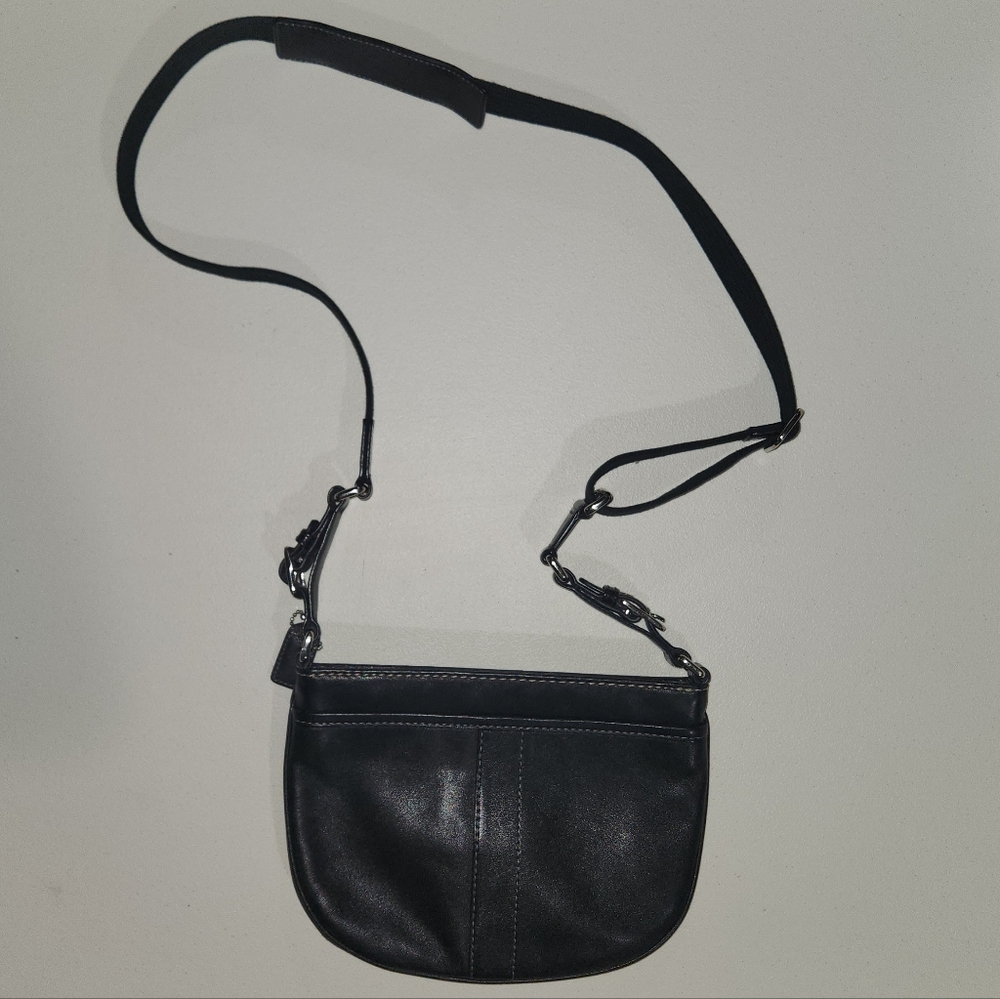 Vintage Coach Black Leather Swingpack Bag Tassel Crossbody Messenger Purse - Picture 2 of 11